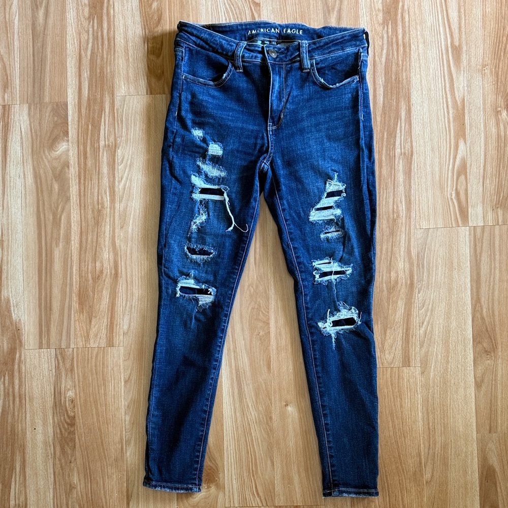 American Eagle Outfitters Dark Blue Distressed Skinny Jeans